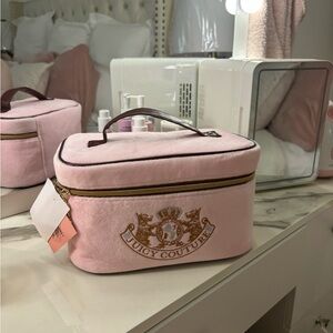 NWT pink and brown juicy couture makeup bag train case